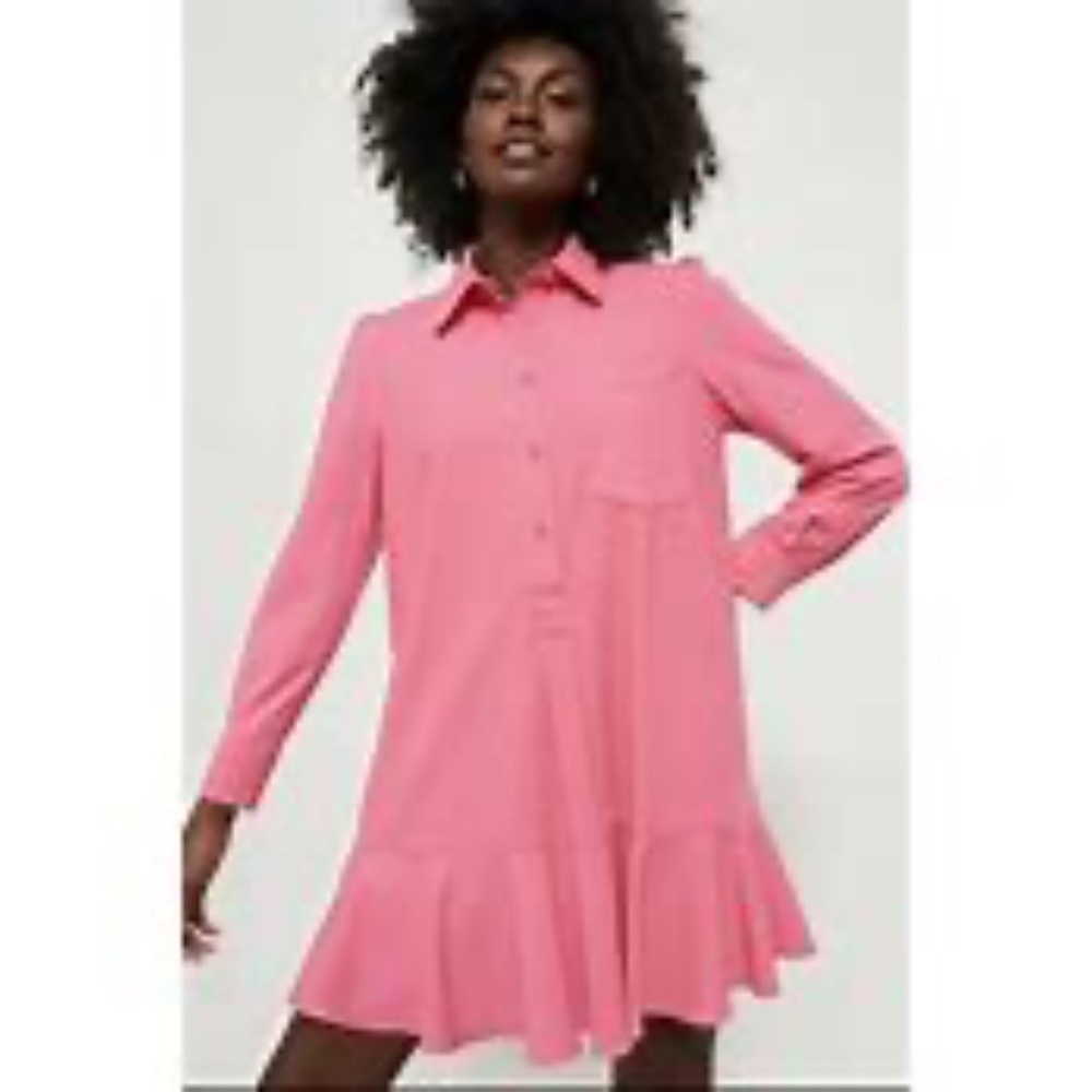 NWT TUCKERNUCK CALLAHAN HOT PINK CREPE SHIRT DRESS SIZE XS!